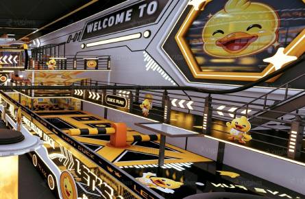 space yellow duck playground trampoline area